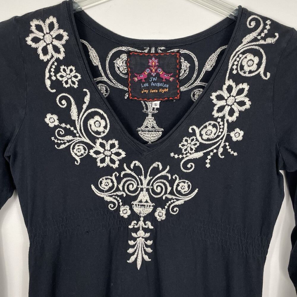 Johnny Was Dress Size Small Black Floral Embroidered V-Neck Boho Fairy Party - Picture 4 of 13